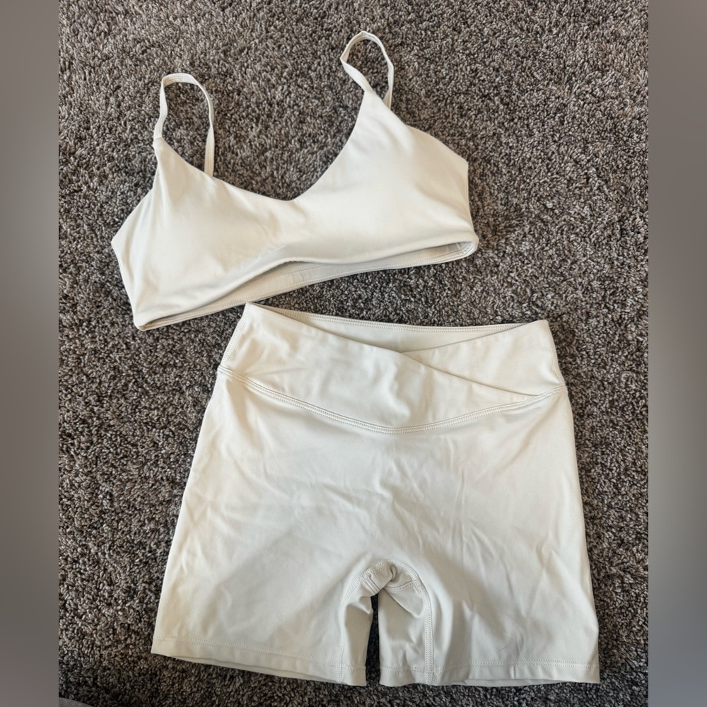 Cream Sports Bra and Shorts Set
